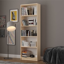 5 Raflı 5 Bölmeli Kitaplık Çalışma Odası Ofis Modern Dekoratif Kitaplık Akça Ağaç