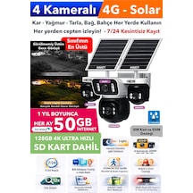 20mp 4 Kameralı Güneş Enerjili 4g Güvenlik Kamerası 600gb İnternet 128gb Sd Kart Üstün Gece Görüşlü