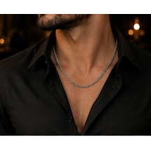 Erkek Paslanmaz Çelik Gurmet Set Zincir Kolye + Bileklik Gümüş Renk Çok Renkli