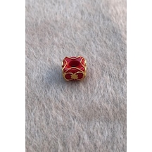 Altın Bordo Yıldız Orta Boy Telkari Hülyam Boncuk Sarı Altın