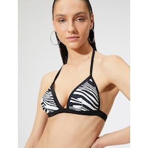 Koton Üçgen Bikini Üstü Zebra Desenli Kaplı Boyundan Bağlamalı Siyah Desenli 3sak10193bm 3SAK10193BM9D9