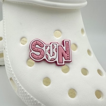 Crocs Terlik Süsü Ve Aksesuarı , Çanta Süsü Jibbitz 3d Sun 01 Yazılı Görsel Logo Aksesuar Pembe-beyaz