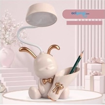 Dekoratif Usb Şarjlı Çocuk Bebek Odası Tavşan Masa Lambası Ve Kalemlik - Pembe