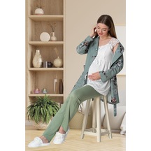 Mecit Pijama Mecit 5804 Elisa Yeşil Sabahlıklı Lohusa Pijama Takımı