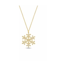 Çekirdekjewelry 925 Ayar Gümüş Kar Tanesi Kolye Altın Kaplama Zirkon Taşlı Şık Tasarım Sarı