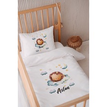 %100 Pamuk Saten Isme Özel Isimli 100x150 Bebek Yatak Nevresim Seti Aslan 2