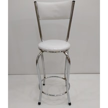 Sandalye Bar Tipi Yüksek Model 4Adet Beyaz Suni Deri Döşeme Metal