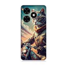 Tecno Spark 20 Uyumlu Motosiklet Kedisi Desenli Silikon Kılıf