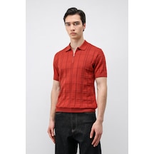 Antioch Kareli Desenli Erkek Triko T-shirt Kırmızı