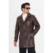 M M Marki Marki Erkek Hakiki Deri Trençkot Kahverengi, İngiliz Yaka, Düğme Kapamalı, 90 Cm, 4 Cepli - 506922