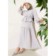 Lovie Moda Kadın Bel Büzgülü Takım Açık Gri