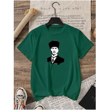 Atatürk Baskılı Oversize Unisex Tişört Yeşil
