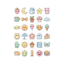 30 Adet Sevimli Objeler Sticker Seti - Laptop Defter Telefon Çok Renkli