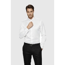 Rizzup Beyaz Slim Fit Erkek Gömlek Kolay Ütülenen Nefes Alan Kumaş, Dört Mevsim Şıklık 2608515
