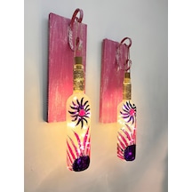 Peri Led Aydınlatmalı Pembe Ahşap Dekorlu, Vitray El Boyama Kırçi Pembe