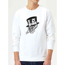 Gamblıng Smoke Skull Baskılı Beyaz Erkek Örme Sweatshirt (534643250)