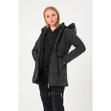 Toridas Kışlık Yaka Kürklü Uzun Kadın Şişme Mont Bt122siyah9 001