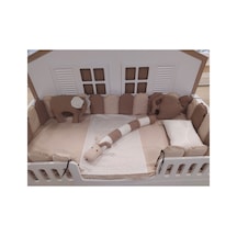 Montessori Uyku Seti 100 200 Cm, Çift Yönlü, Nevresim 155 215 Cm, Lastikli Çarşaf Kahverengi Bej