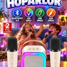 Çift Mikrofonlu Karaoke Hoparlör Bluetooth 5.0, Led Işıklı, Usb Ve Aux Girişli