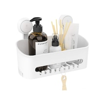 Duvar Üstü Süpürgeli Banyo Depolama Rafı - Delme Yok, 10kg Yük Kapasitesi, Boşaltma Tasarımı, Plastik Abs Malzeme Beyaz Beyaz