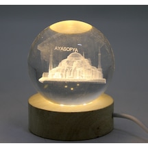 3d Kristal Cam Küre Ahşap Soketli İstanbul Temalı Led Lamba Alk2573