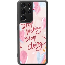 Samsung Uyumlu S-21 Ultra Pembe Motto Tasarımlı Glossy Telefon Kılıfı Çok Renkli