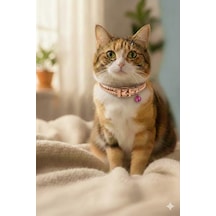 Kedi Tasması Rose Gold Deri Zilli Ayarlanabilir M Beden Kedi Boyun Tasması