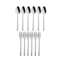 Parlak Gümüş Tatlı Çatal Ve Kaşık Seti - 12 Adet Kahvaltı Pasta Tatlı Çatal Ve Kaşık Seti Çok Renkli