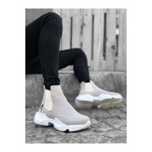 Xramburada Xrm444 Bağcıksız Rahat Yüksek Taban Gri Erkek Spor Yarım Bilek Bot Krem