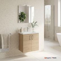Tr Kale Noah Meşe 65 Cm Kapaklı Alt Dolap, Lavabo Ve Ayna