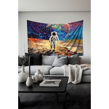 Kozmik Astronot Desenli Duvar Halısı Duvar Örtüsü Tapestry Süet Dokulu Kumaş