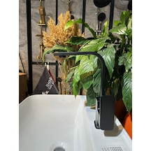 İsaoğlu Yapı Mat Siyah Lavabo Bataryası Yüksek Model Kare Tasarım Lavabo Musluğu Grape Armatür Siyah
