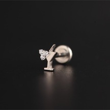 Yüksek Kalite G23 Titanyum Zirkon Taşlı Kokteyl Kıkırdak Helix Tragus Titanium Piercing Gümüş