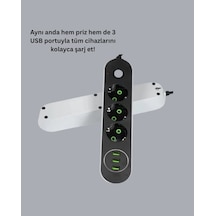 Anahtarlı Usb Yuvalı Üçlü Priz 2 Metre Kablolu