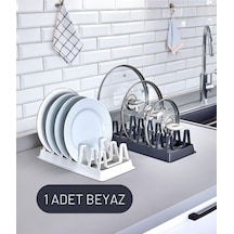 Tencere Kapağı Organizeri - 6 Bölmeli Tencere Kapak Dolap İçi Düzenleyici Kapak Düzenleyicisi Beyaz Diğer