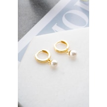 925 Ayar Gümüş Gold Kaplama İnci Sallantılı 10 Mm Tamtur Küpe Gold
