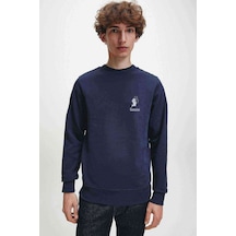 Ikizler Burcu Baskılı Indigo Mavi Lacivert Erkek Sweatshirt