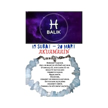 Gümüştel El Sanatları Sertifikalı Burç Taşı Balık Burcu Akuamarin Taşı Bileklik Çok Renkli