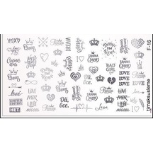 Gümüş Love ve Kalp desen Tırnak Dövme Tırnak sticker Nail Art F16