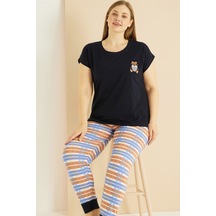 Siyah İnci Curve Büyük Beden Battal Boy Pamuklu Pijama Takım25103751 Siyah