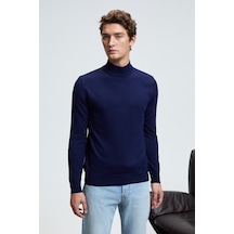 REBEL Erkek Yarım Balıkçı Yaka Basic Slim Fit Triko Lacivert Kazak