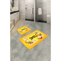 Sarı Smiley Banyo Halısı Klozet Takımı Paspas Seti Bs300n11