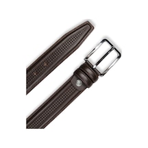 Mft Leather Hakiki Deri Kare Desen İşlemeli Klasik Tokalı Erkek Kemer , 3,5 Cm, Kahve 9050 Kahve