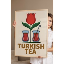 Türk Çayı Tablo - İnce Belli Bardak Retro Mutfak Posteri - Geleneksel İçecek Duvar Dekoru Kayın