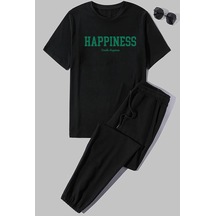 Uyguntarz Unisex Happines 2'li Eşofman Takımı Siyah