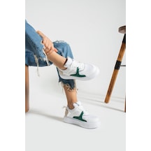 Shoetek Karoline Kadın Sneakers Bağcıklı Spor Ayakkabı Beyaz/yeşil Deri Beyaz - Yeşil