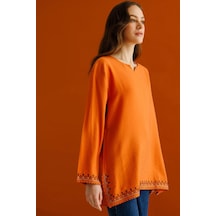 Kadın Kolu Ve Eteği Yırtmaçlı Eteği Nakışlı Bluz Turuncu Turuncu