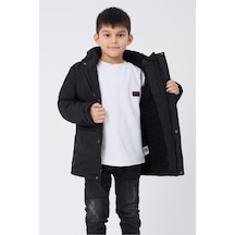 Spor Erkek Çocuk Kürklü Su Ve Rüzgar Geçirmez Kapüşonlu 3 Cep Kışlık Mont & Kaban & Parka-214 Siyah