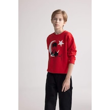 DeFacto Erkek Çocuk Bisiklet Yaka Atatürk Baskılı Kırmızı Sweatshirt D8199A824WNRD117