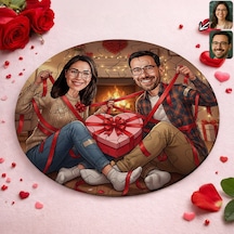 Bk Gift Kişiye Özel Sevgili Karikatürlü Yuvarlak Puzzle 20x20cm -1, Sevgililer Günü Hediyesi, Sevgiliye Hediye Kobitmeyencom36154 Bk Gift